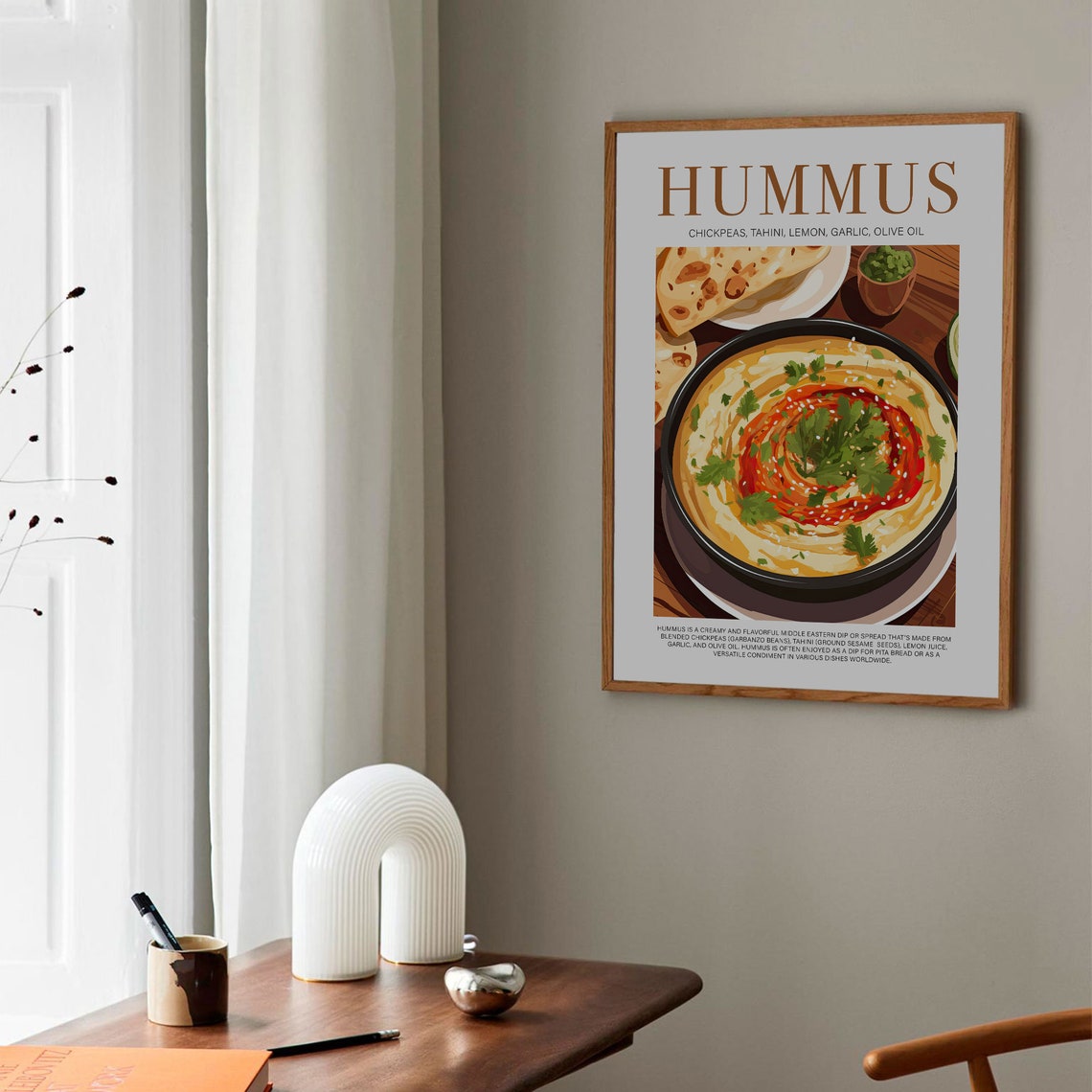 Hummus Middle Eastern Dip Retro Kitchen Food Illustration Poster - Image 3