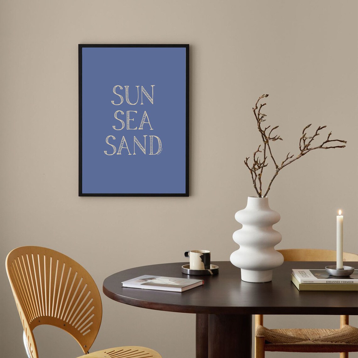 Sun Sea Sand Blue Typography Coastal Beach Hand Lettered Quote Art Poster - Image 4