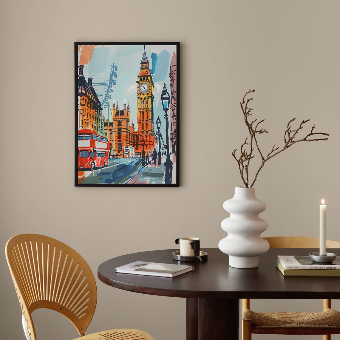 Big Ben And Red Bus London City Street Painting Travel Poster - Image 4