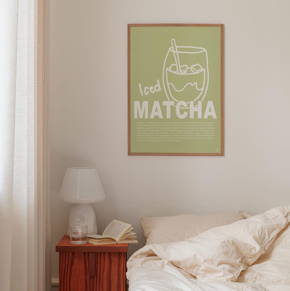 Iced Matcha Line Art Sage Green Modern Kitchen Beverage Poster - Image 2