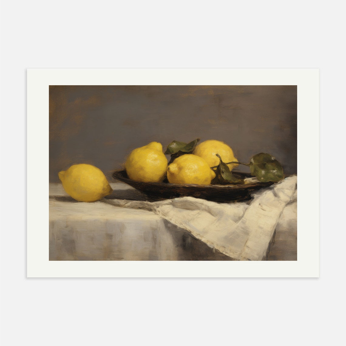 Vintage Lemon Still Life Dark Moody Fruit Oil Painting Poster - Image 4