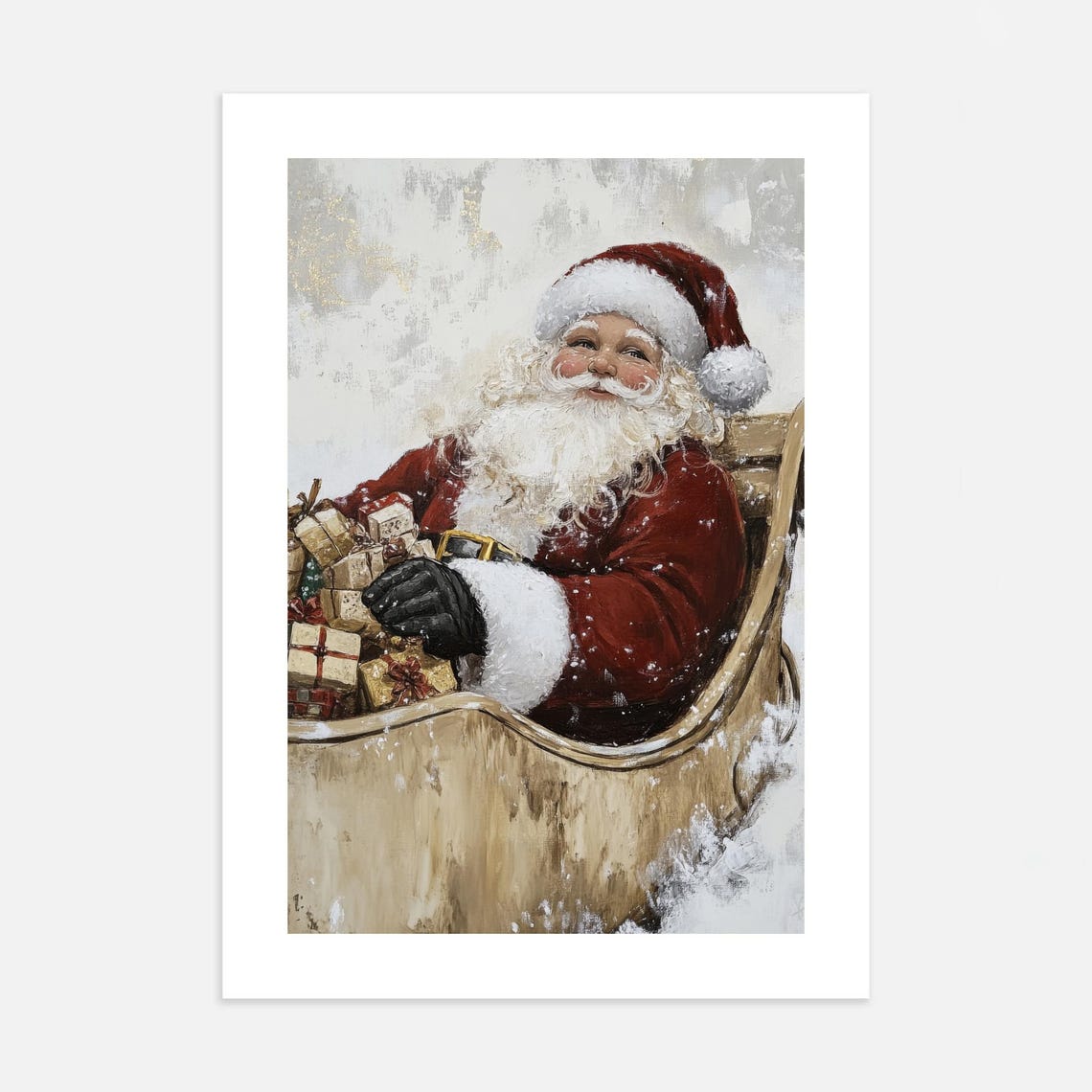 Jolly Santa Claus With Gifts Sleigh Vintage Christmas Painting Poster - Image 2