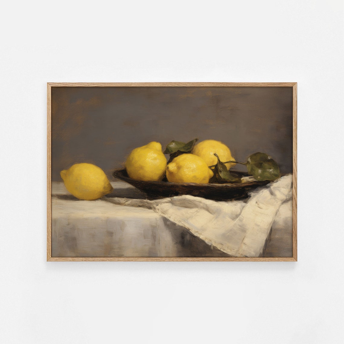 Vintage Lemon Still Life Dark Moody Fruit Oil Painting Poster
