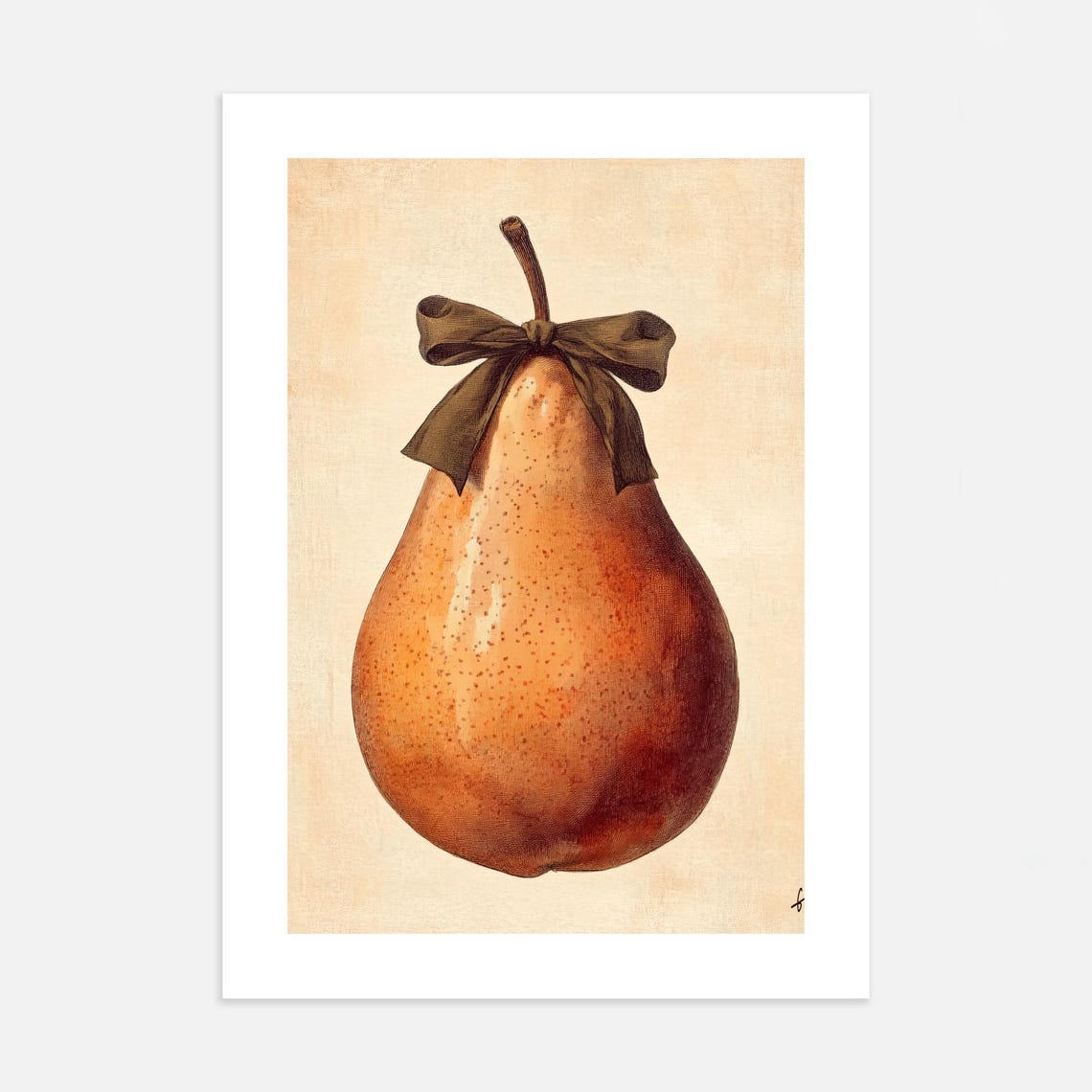 Vintage Pear with Brown Bow Antique Still Life Fruit Art Poster - Image 3