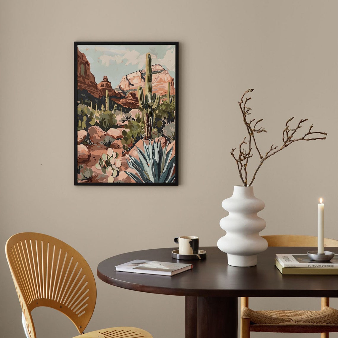 Arizona Desert Saguaro Cactus Red Rocks Colorful Painting Poster - Image 4