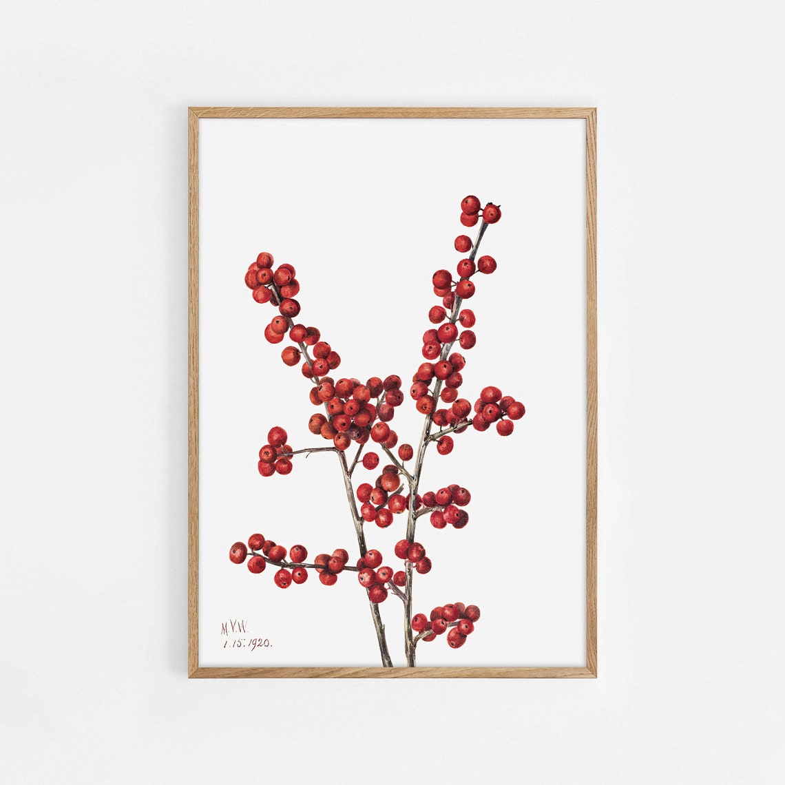 Vintage Botanical Print Red Winter Berry Print Farmhouse Decor Vintage Christmas Nordic Farmhouse Art Winter Xmas Oil Painting