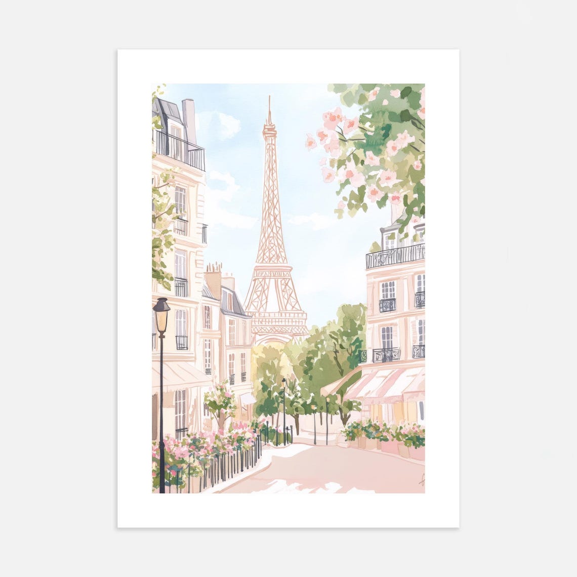 Paris Eiffel Tower Spring Street Pastel Watercolor City Poster - Image 3