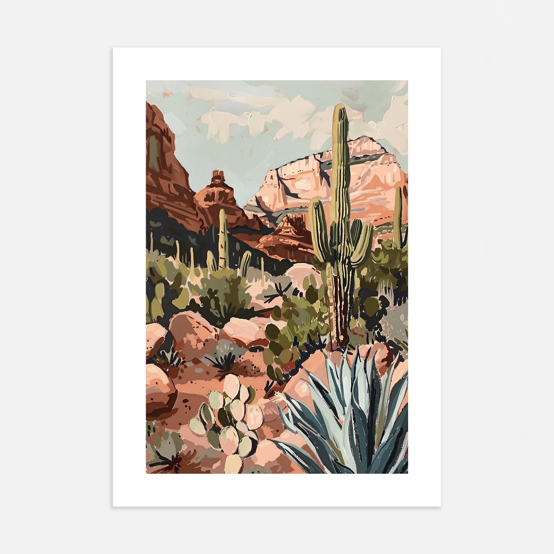 Arizona Desert Saguaro Cactus Red Rocks Colorful Painting Poster - Image 3