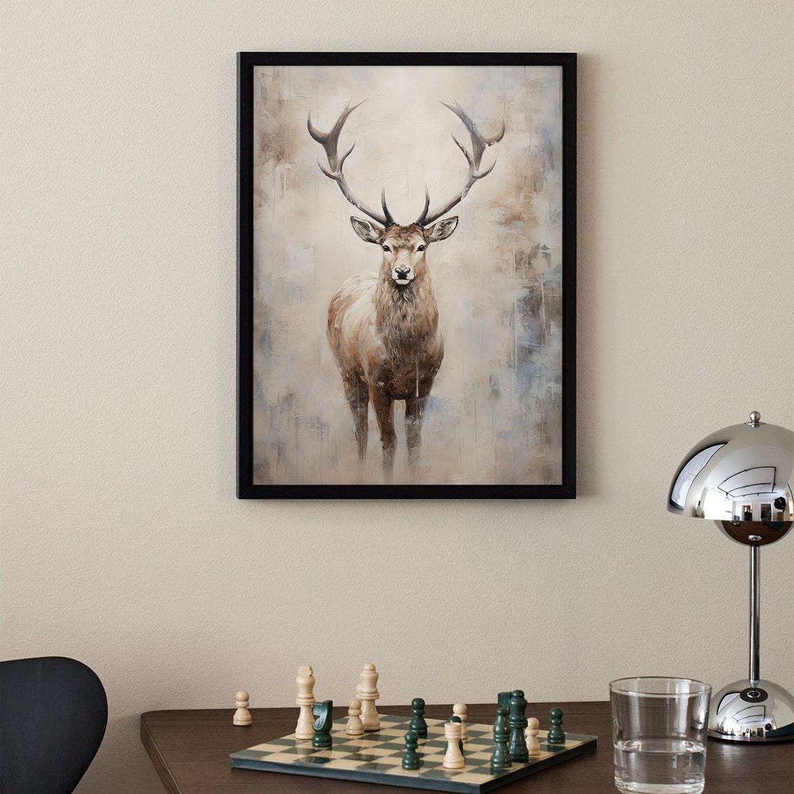 Red Deer Stag Antlers Rustic Wildlife Portrait Painting Poster - Image 2