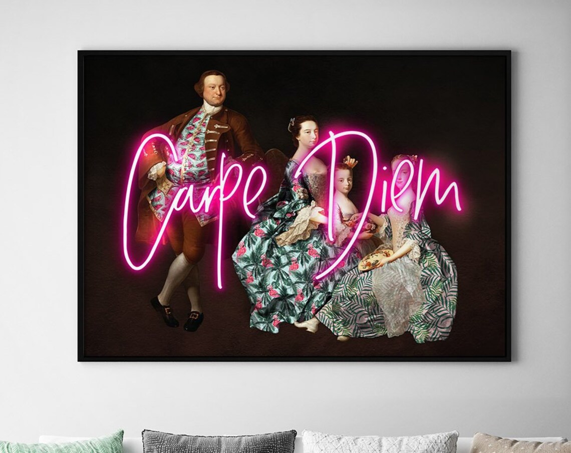 Carpe Diem Neon Quote Art Print, Bold Typography
