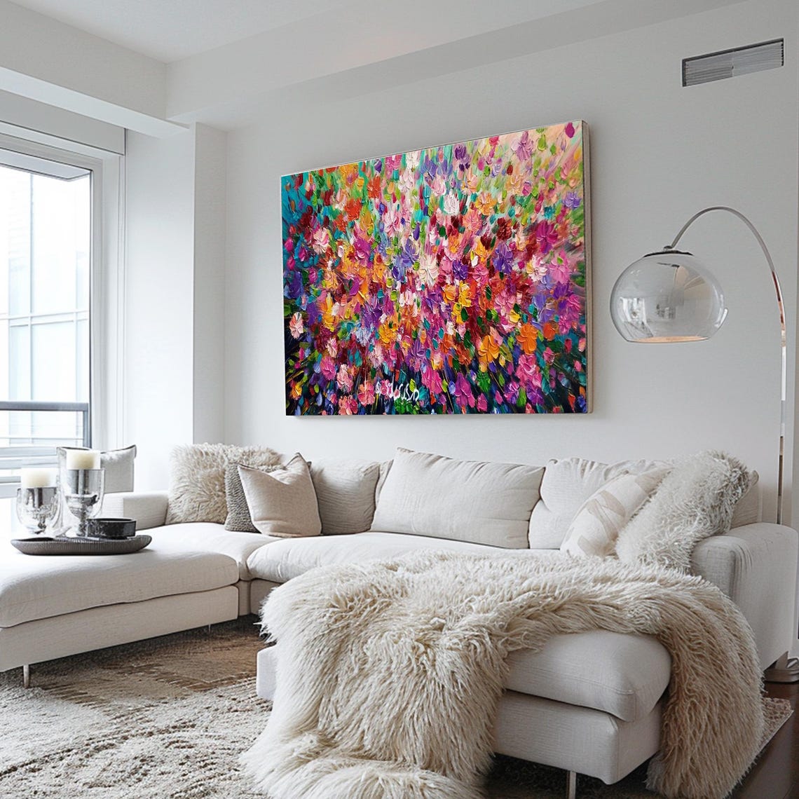 Colorful Wildflower Meadow Rainbow Impasto Joyful Modern Poster - Image 2