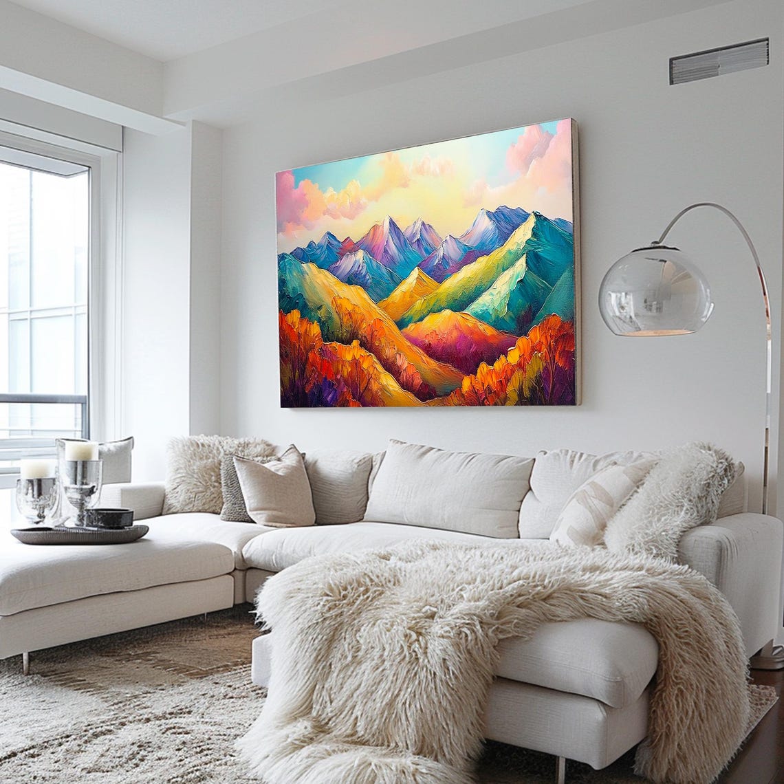 Colorful Mountain Range Sunrise Golden Hills Pink Clouds Art Poster - Image 2