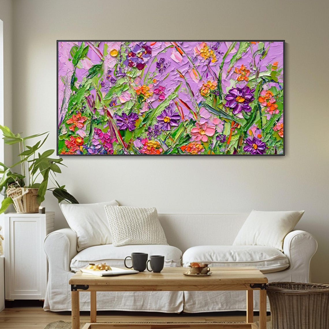 3d Purple Flowers Colorful Art Abstract Landscape Floral Decor Oil Painting Contemporary Wall Plant Art Living Room Wall Mural Fireplace - Image 4