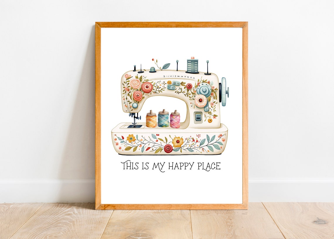 This Is My Happy Place Floral Sewing Machine Craft Room Quote Poster - Image 5
