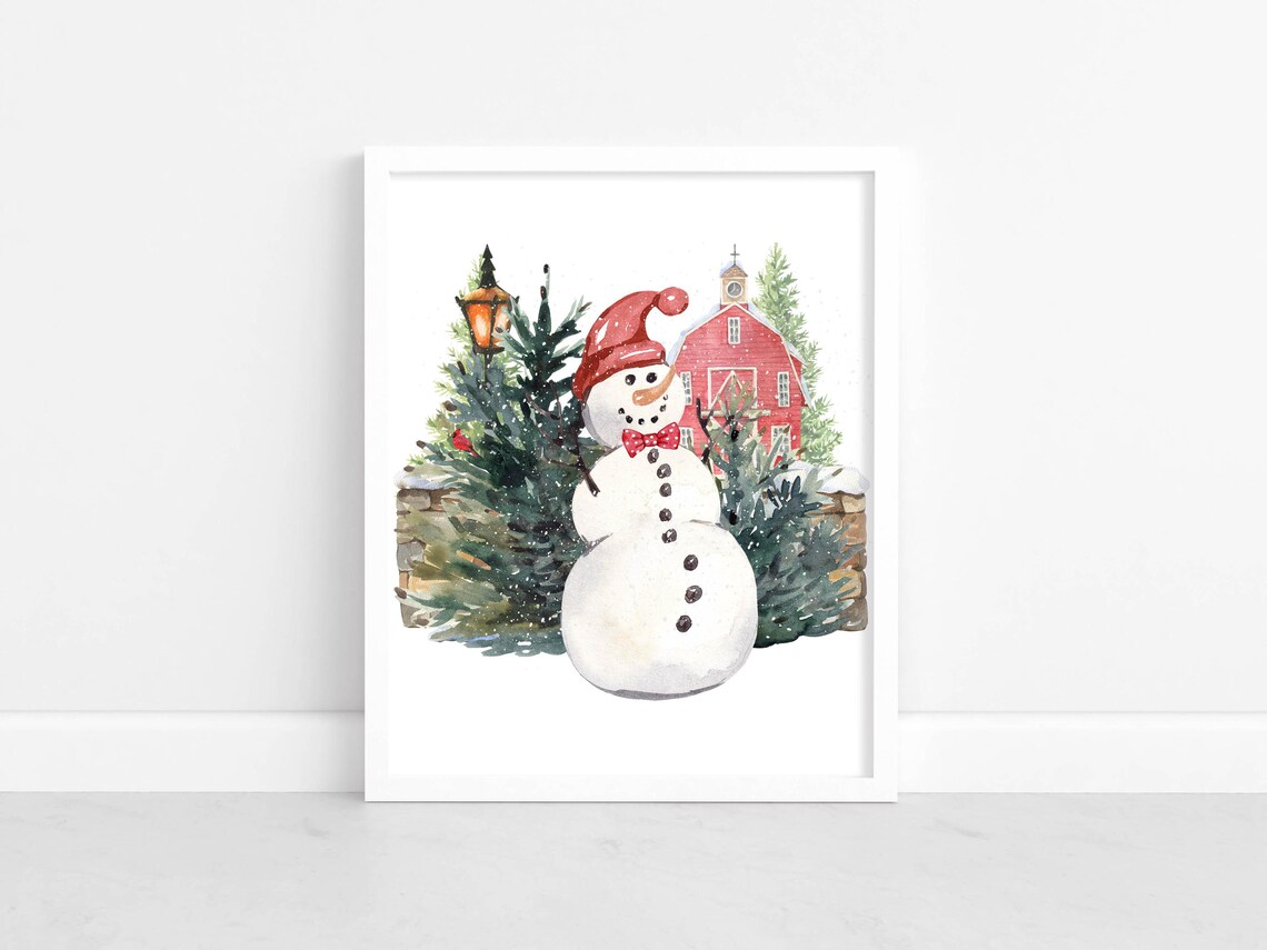 Winter Snowman Wall Art Woodland Snowman Sign 5x7 8x10 85x11 11x14 16x20 Seasonal Watercolor Decor Diy Home Decor - Image 2