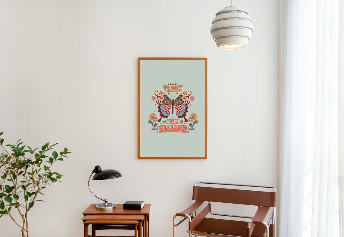 Trust Your Visions Psychedelic Butterfly Groovy Retro Quote Poster - Image 4