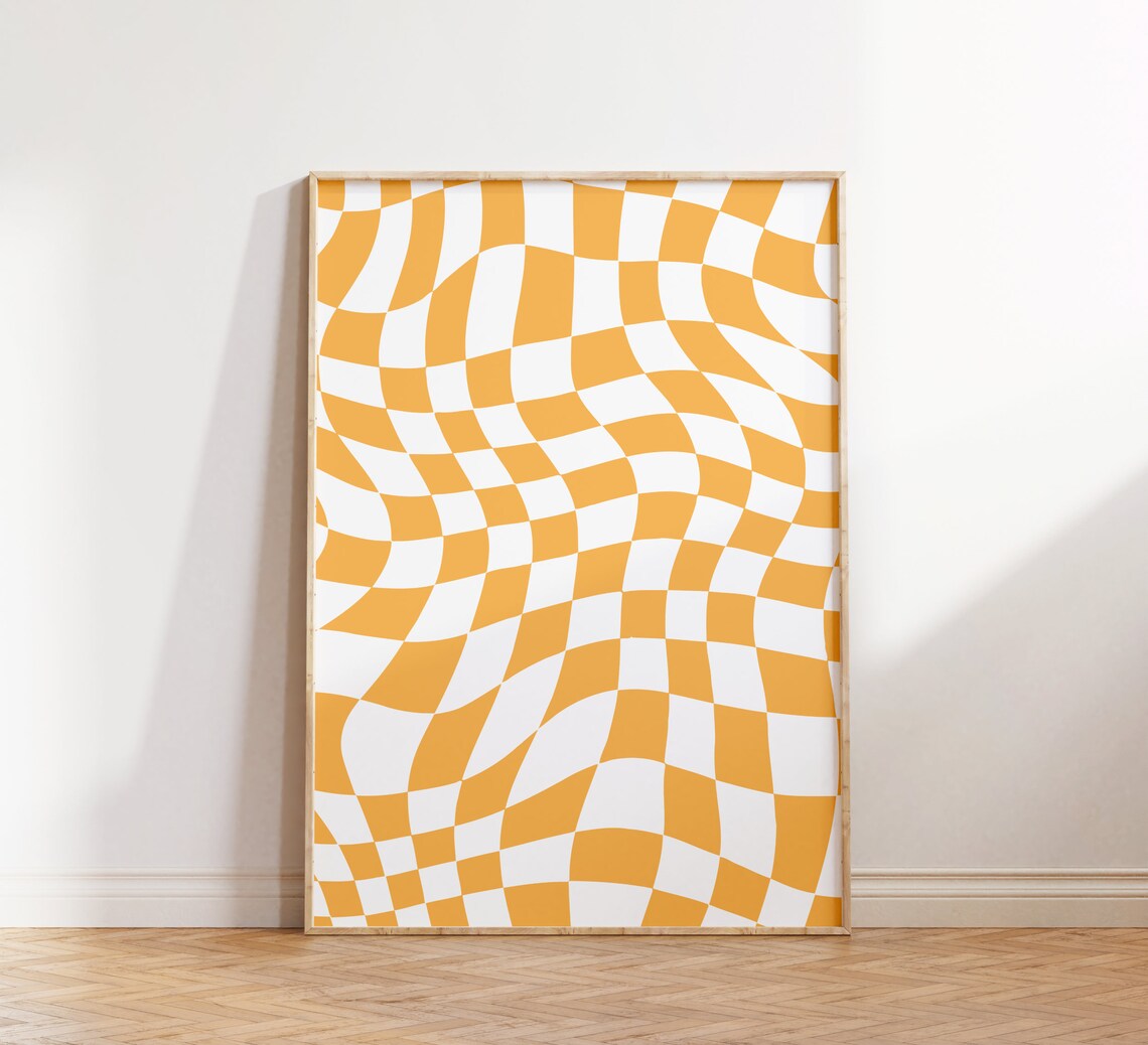 Retro Wall Art Wavy Checkered Orange Poster Trendy Print Art Wall Decor Retro Poster Wall Art Prints - Image 5