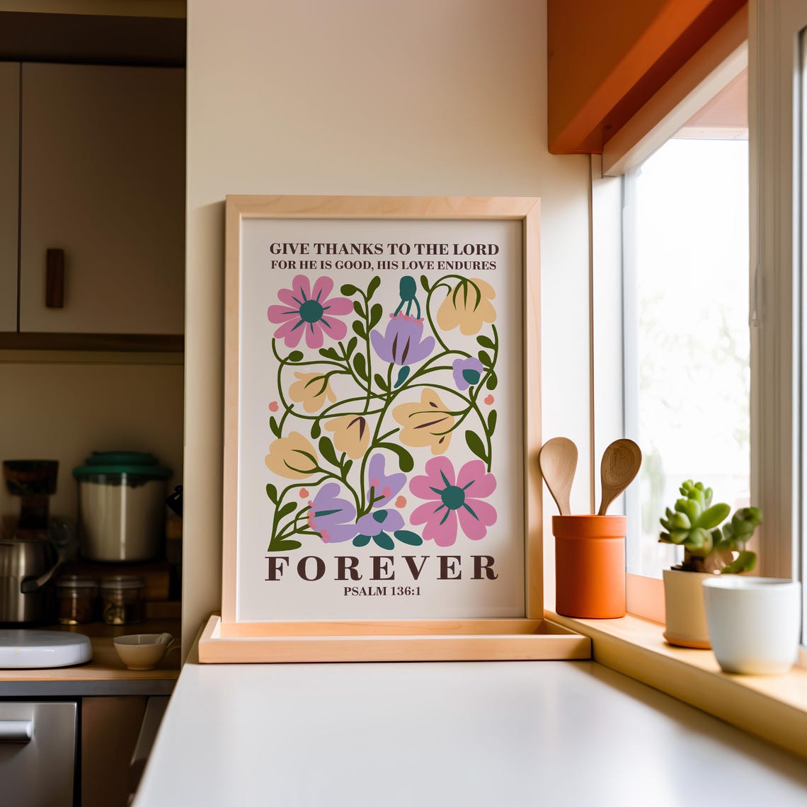 Give Thanks To The Lord Psalm Wall Print Floral Boho Christian Wall Art Retro Scriptureart Wall Decor Inspirational - Image 2