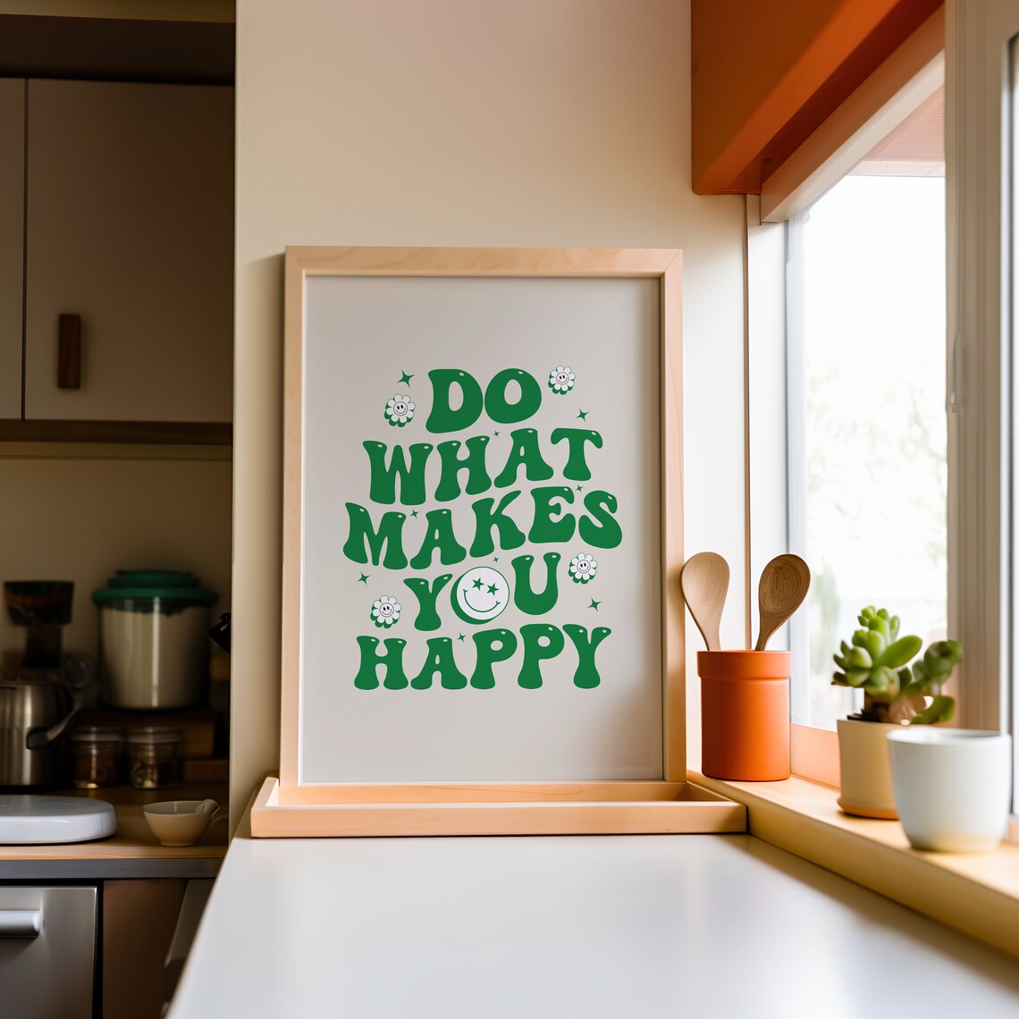 Do What Makes You Happy Green Groovy Retro Daisy Motivational Poster - Image 2