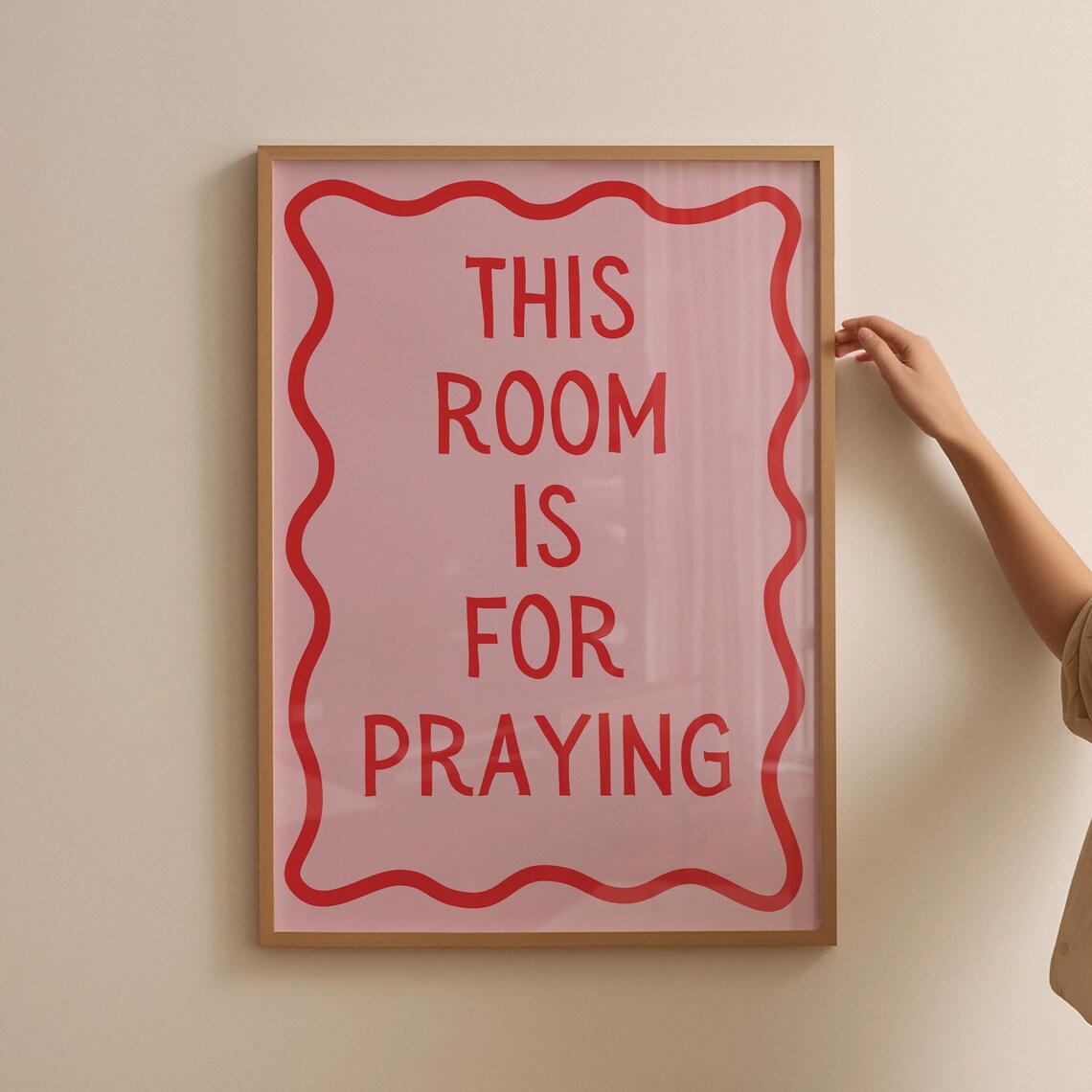 Pink Red Wavy Border This Room Is For Praying Christian Poster - Image 5