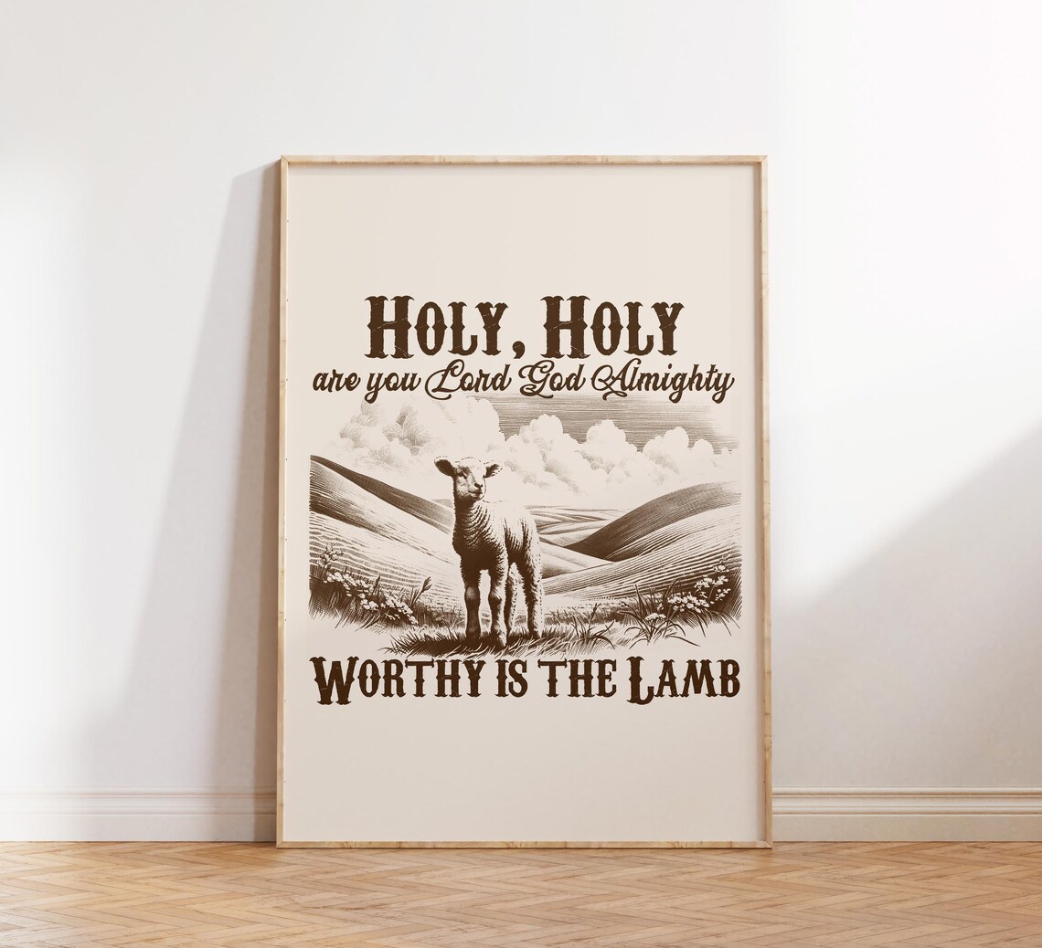 Holy Holy Worthy Is the Lamb Vintage Brown Lamb Christian Poster - Image 3