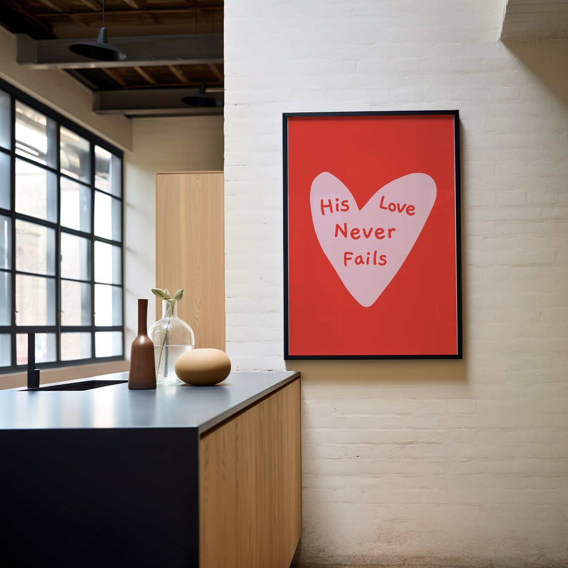 His Love Never Fails Red Heart Christian Scripture Quote Poster - Image 3