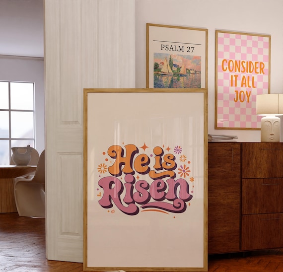 He Is Risen Retro Groovy Easter Christian Resurrection Poster