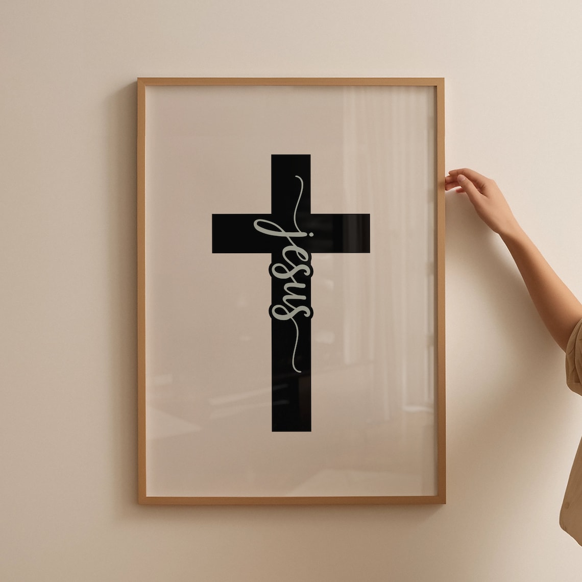 Jesus Black Cross Cream Script Minimalist Christian Faith Poster - Image 4