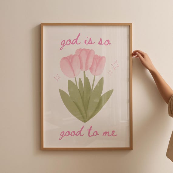 Trendy Christian Wall Art Pink Wall Art Tulip Wall Art Christian Home Decor God Print Bible Verse Apartment Wall Art Flower Dorm Decor