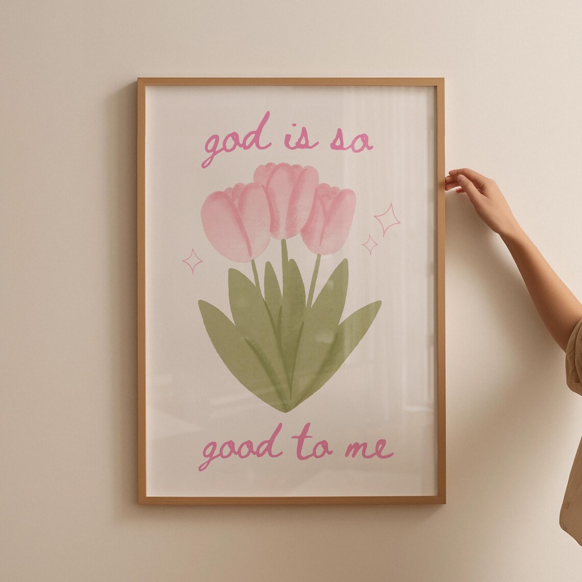 God Is So Good To Me Pink Tulip Script Christian Faith Poster
