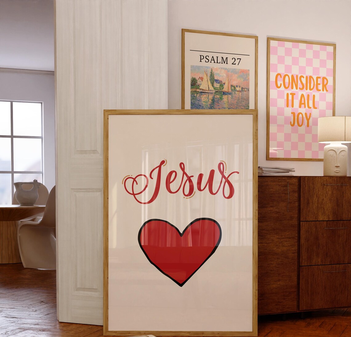 Jesus Red Script With Red Heart Love Minimalist Christian Poster - Image 2