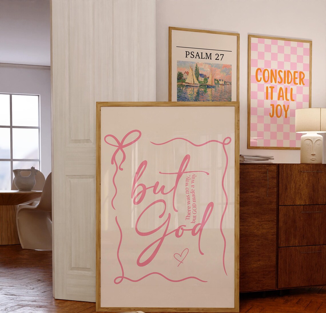 Pink Script But God Made A Way Ribbon Border Christian Poster - Image 3