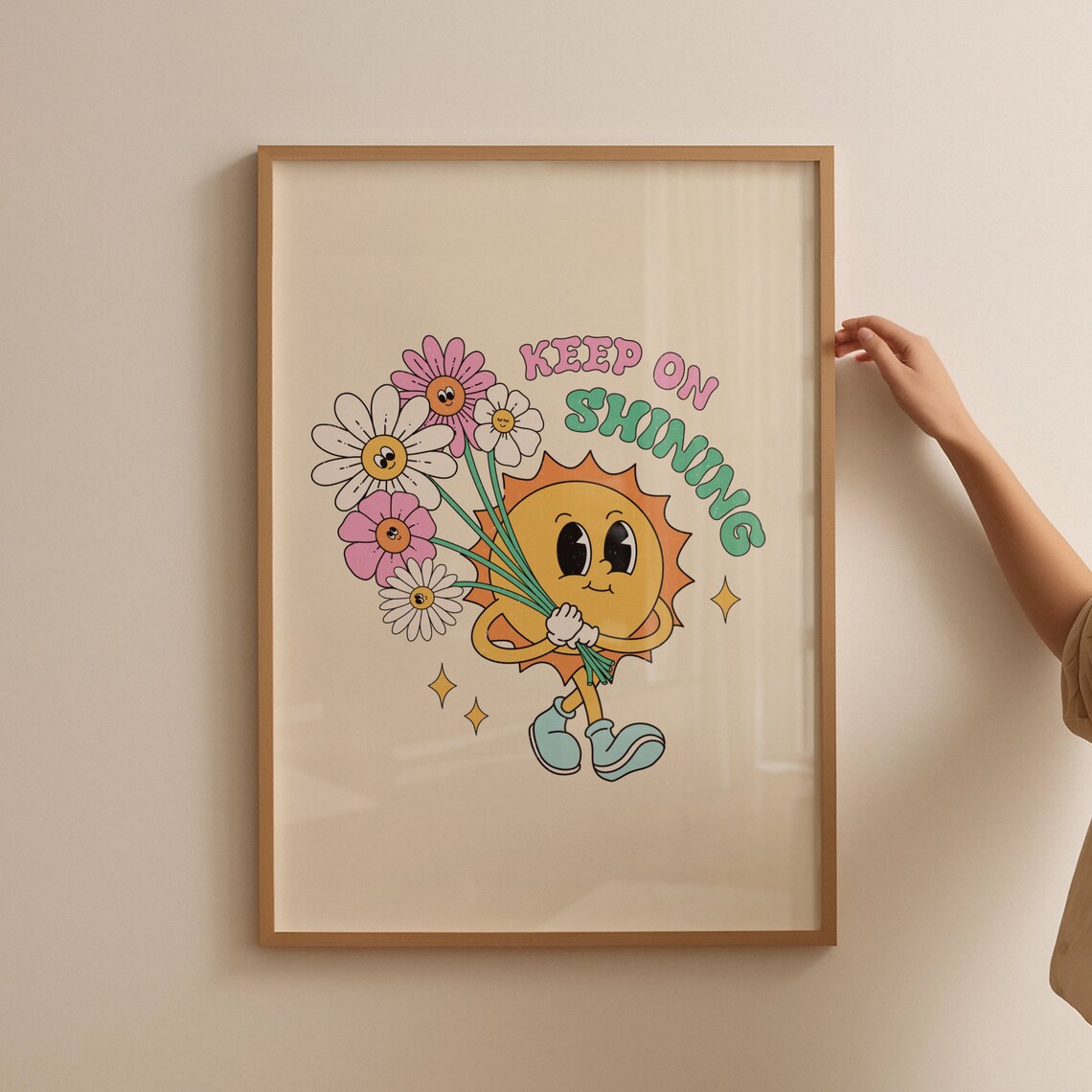Cute Cartoon Sun Bouquet Keep On Shining Retro Quote Art Poster - Image 4