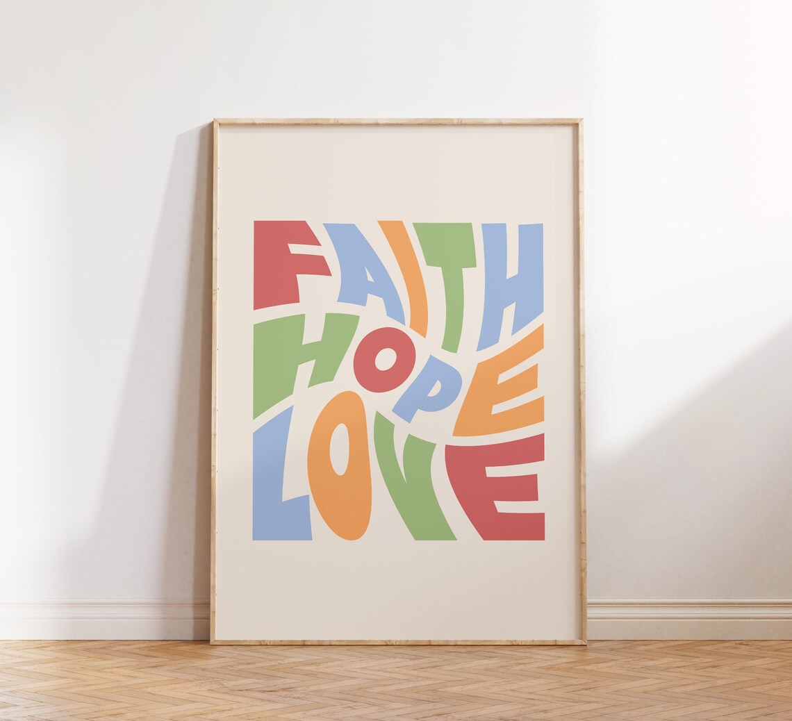Faith Hope Love Colorful Retro Christian Typography Art Poster - Image 2