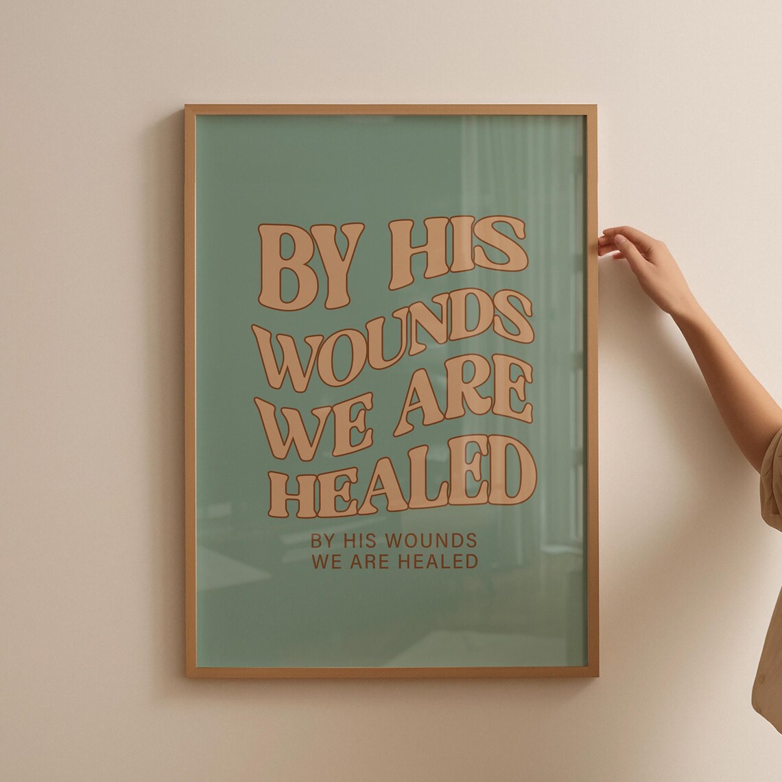By His Wounds We Are Healed Groovy Sage Retro Scripture Poster - Image 4