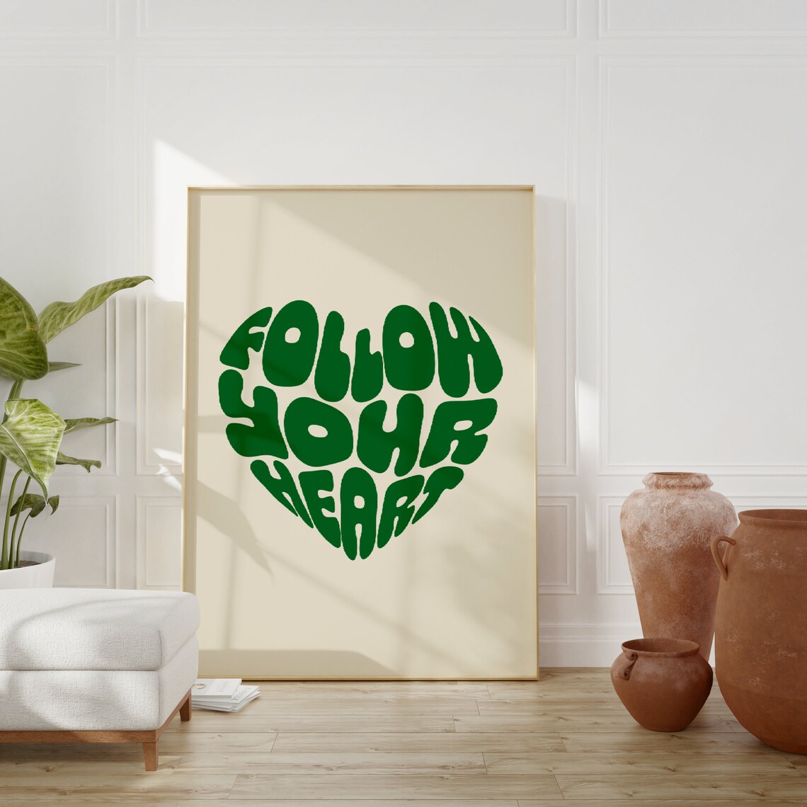 Follow Your Heart Green Bubble Letter Heart Shaped Motivational Poster - Image 5