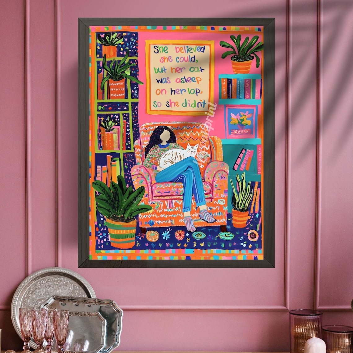 Funny Cozy Cat Reading Print, Bookish Cat Lover - Image 2