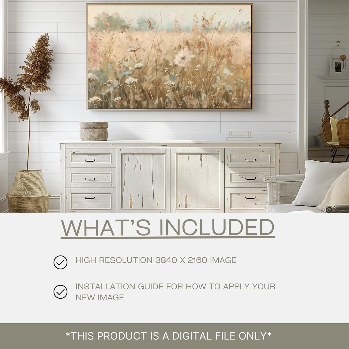 Warm Fall Wildflower Field Beige Oil Painting Meadow Art Poster - Image 2