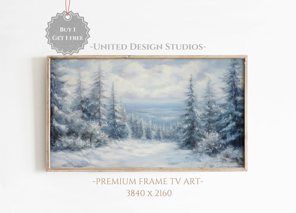 Icy Blue Snowy Pine Forest Valley Winter Wonderland Landscape Poster
