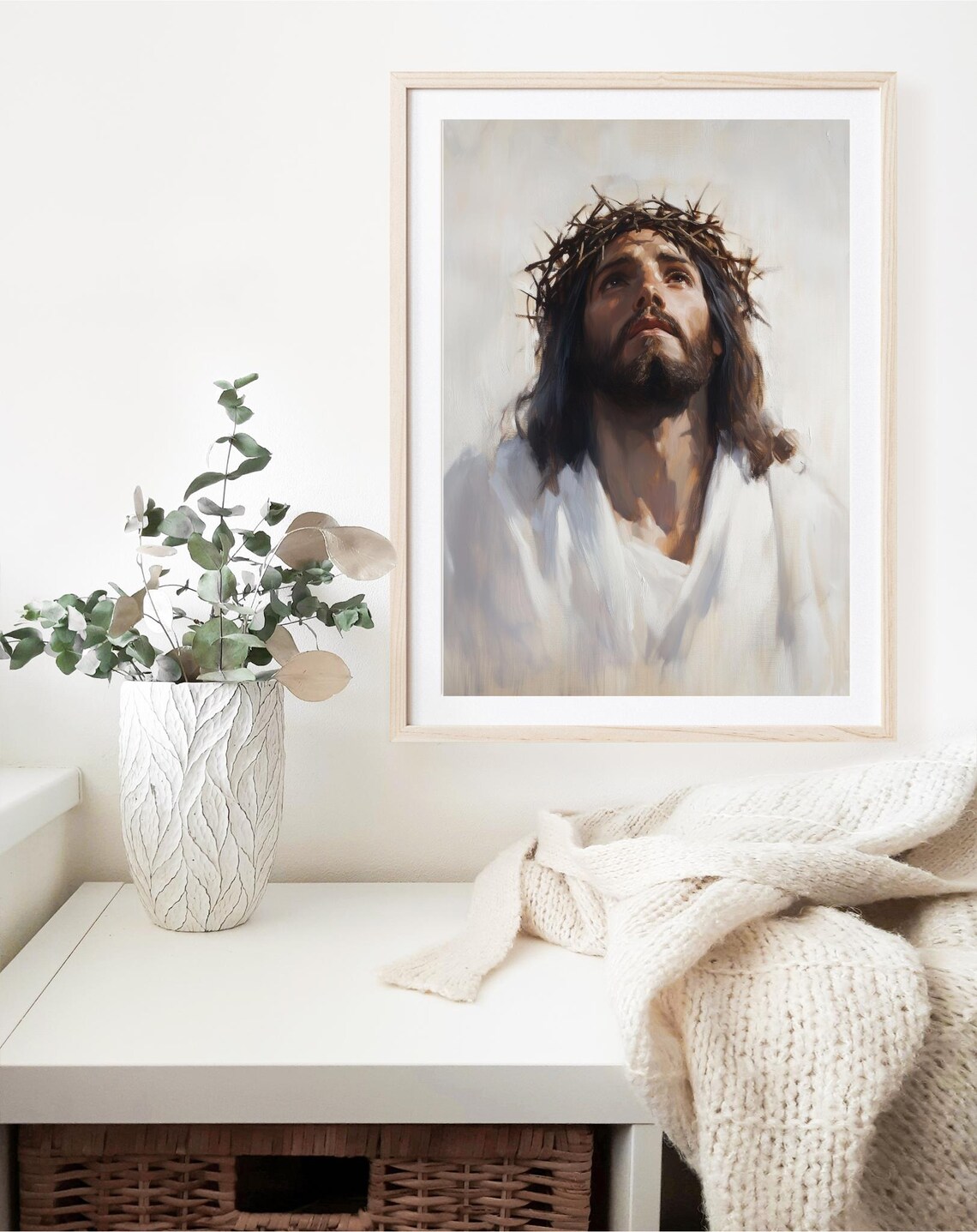 Jesus Crown Of Thorns Looking To Heaven Oil Painting Faithful Christ Poster - Image 4