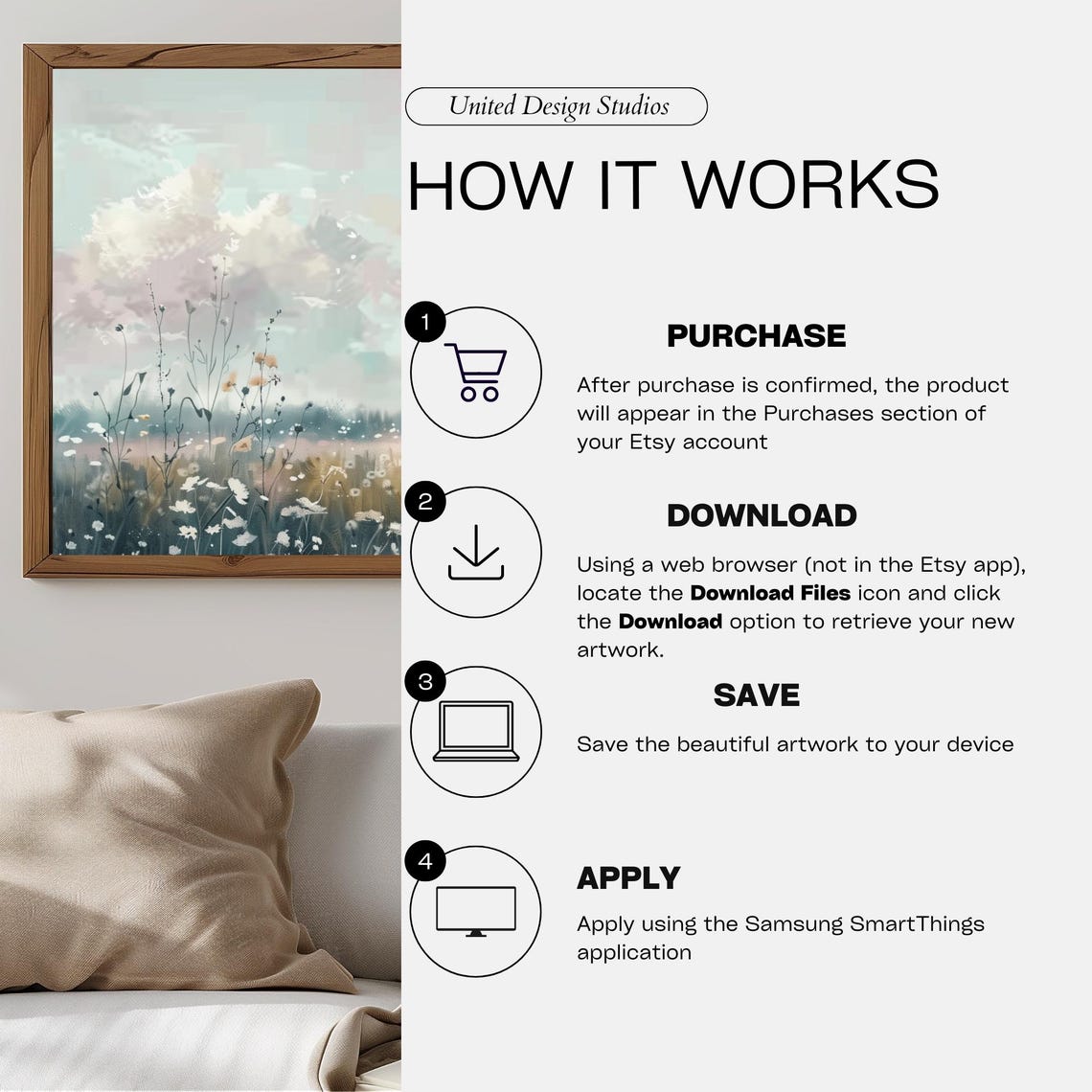 Pastel Wildflower Meadow Dawn Soft Clouds Spring Country Scene Poster - Image 3