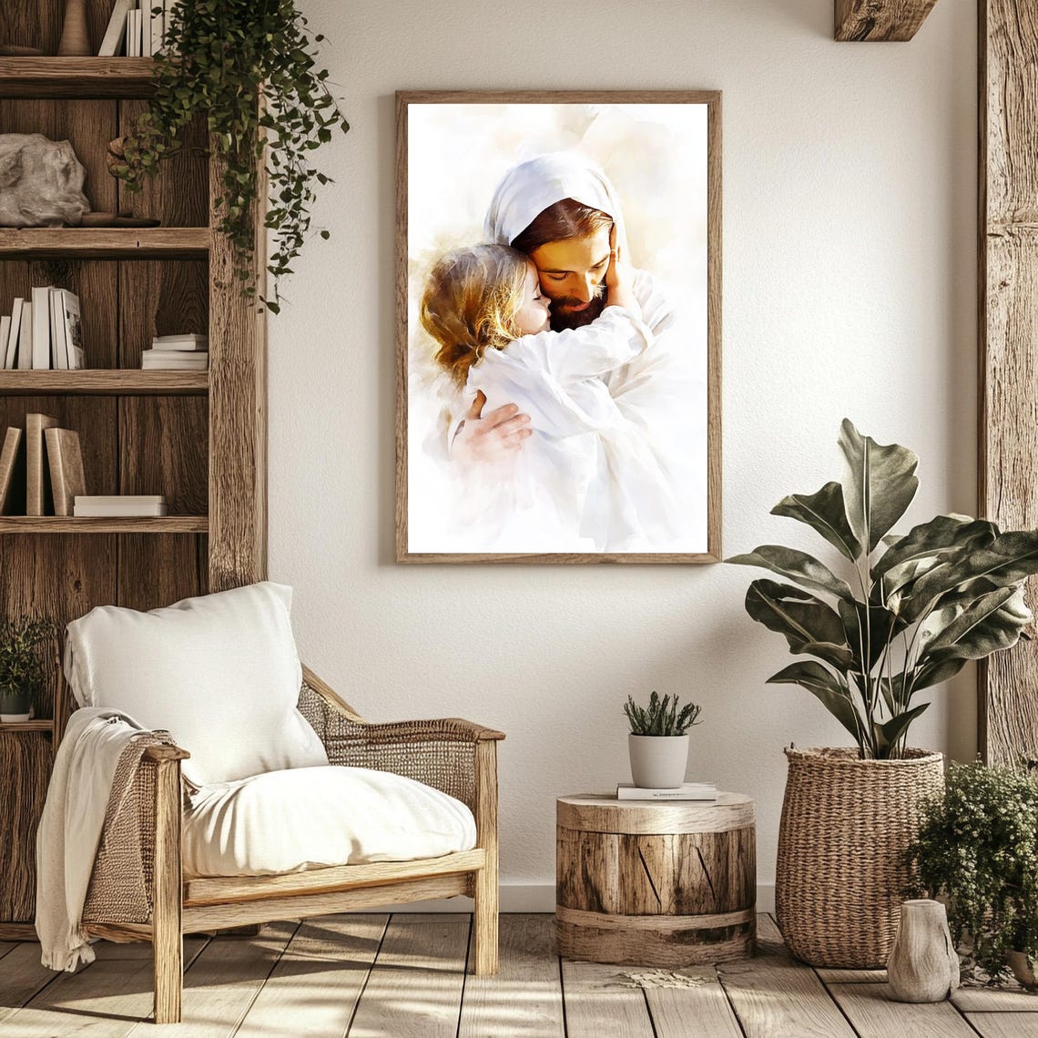 Jesus Embracing Child Tender Hug Watercolor Love Christian Art Poster - Image 2