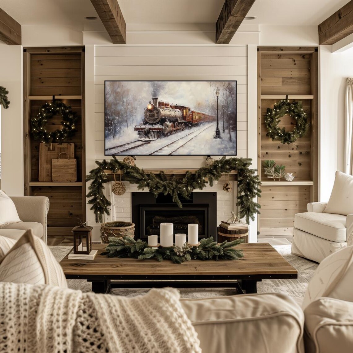 Christmas Train Moody Winter Holiday Art Print - Image 4