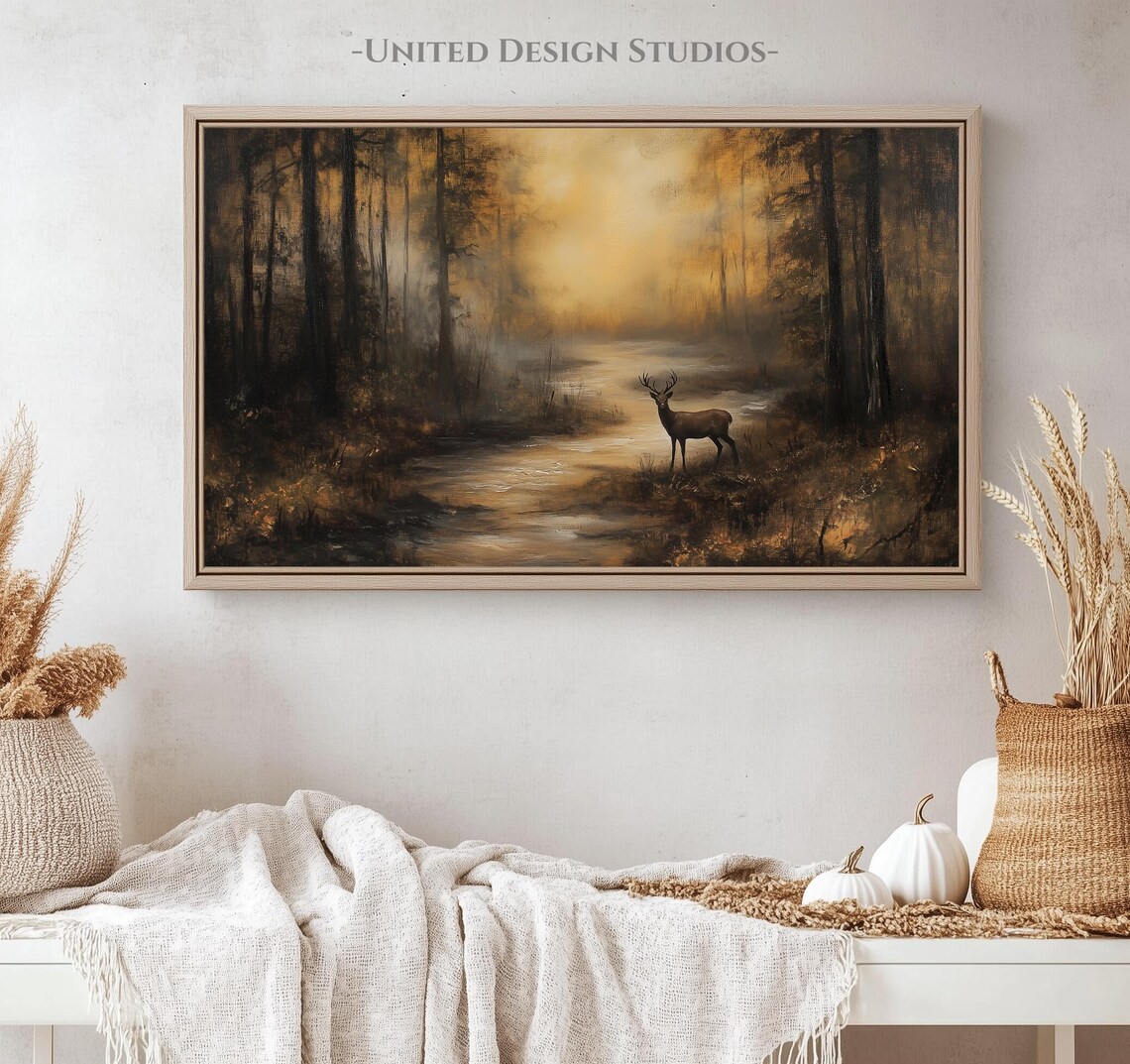 Autumn Wildlife Deer Art Print, Moody Fall Landscape - Image 5