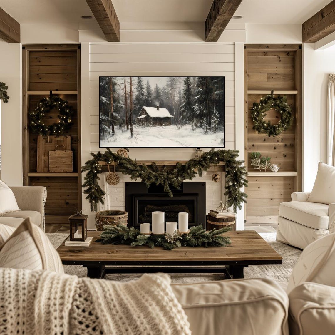 Frame Tv Winter Art Cabin Painting In Winter Snow Forest Frame Tv Art Farmhouse Cottagecore Winter Tv Art Frame Tv Art Christmas - Image 4