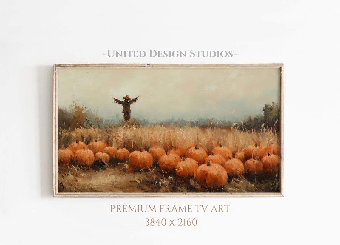 Fall Frame Tv Art Oil Painting Of Pumpkins And Scarecrow For Frame Tv Halloween Frame Tv Art Autumn Frame Tv Art Farmhouse Fall Tv Art