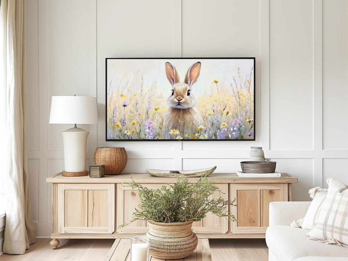 Cute Bunny In Wildflower Meadow Spring Easter Rabbit Wall Art - Image 4