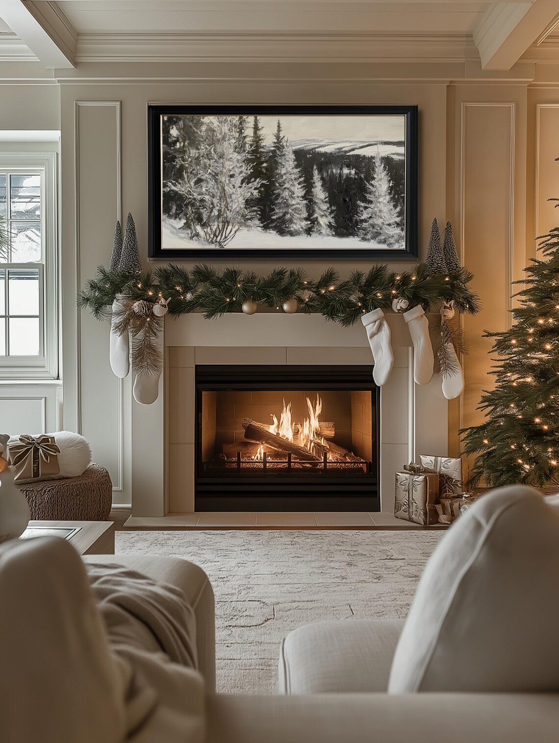 Moody Frosted Forest Winter Landscape Painting Farmhouse Art Print - Image 2