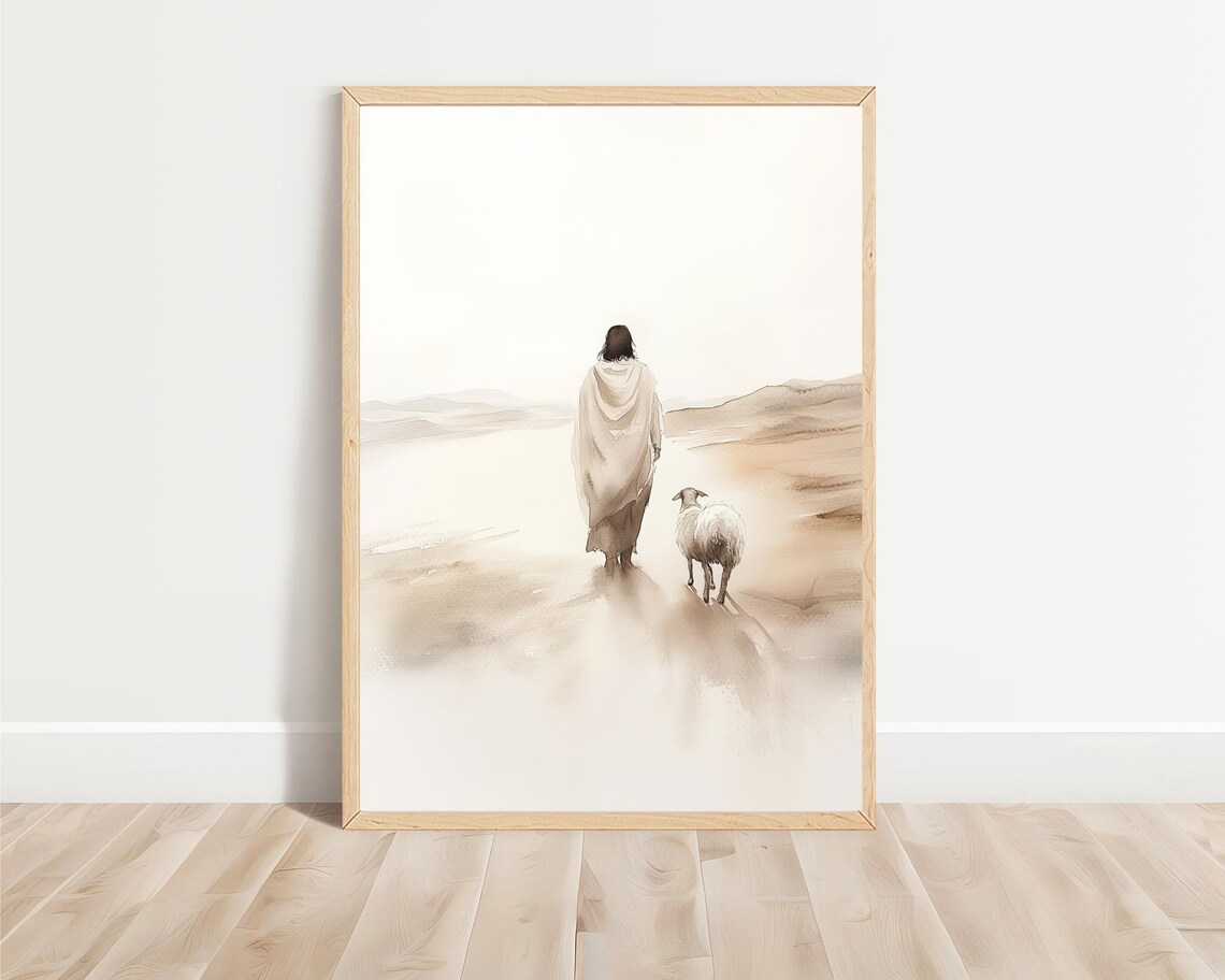 Modern Christian Jesus With Sheep Art Print - Image 3