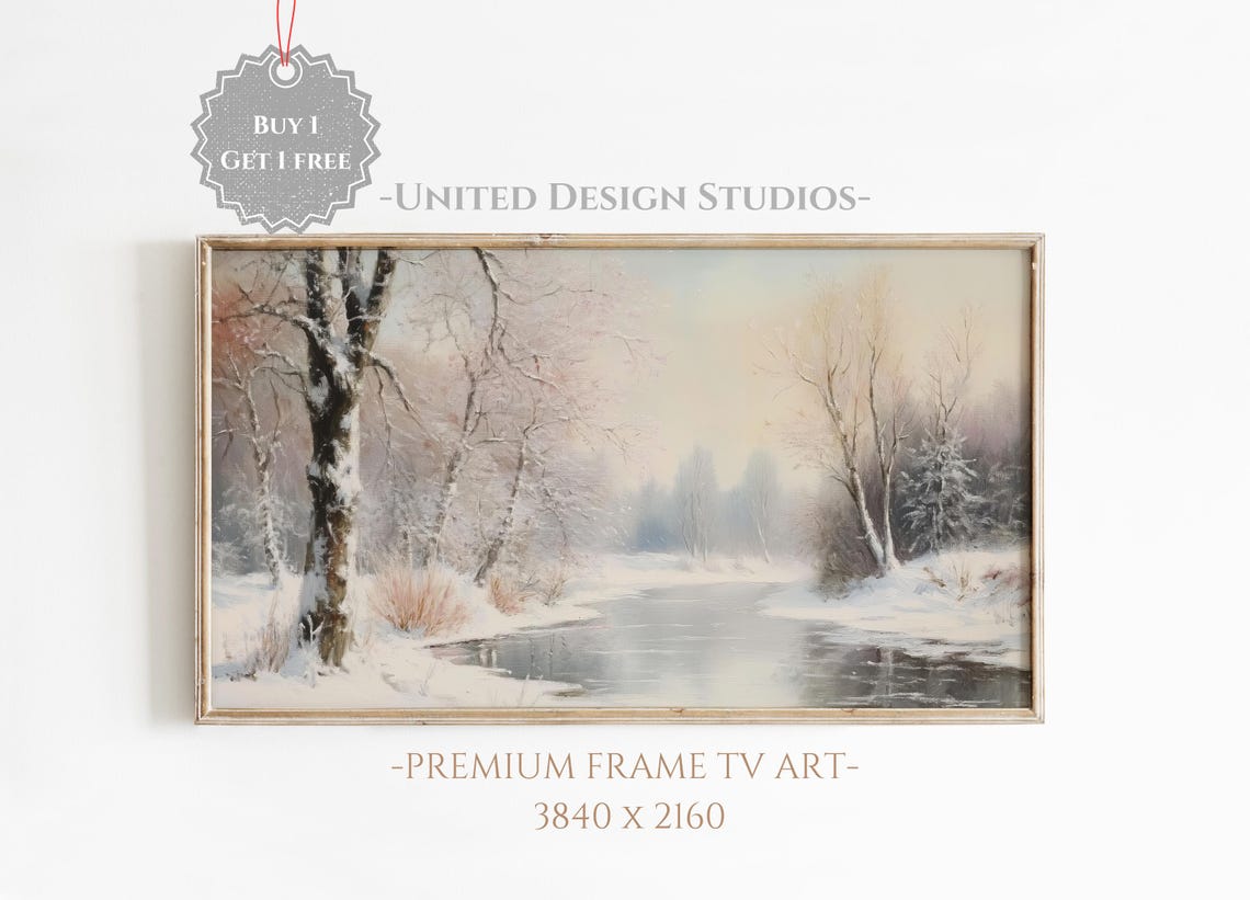 Winter Forest Stream Snowy Trees Frosted Quiet Landscape Wall Art
